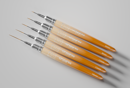 Close-up of ultra-fine nail art liner brush tips – thin bristles for detailed line work
