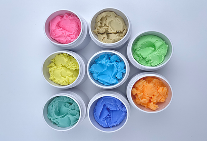 Open jars of Cris Clay Pastel 3D Sculpting Gel – creamy pastel sculpting gels for 3D nail designs